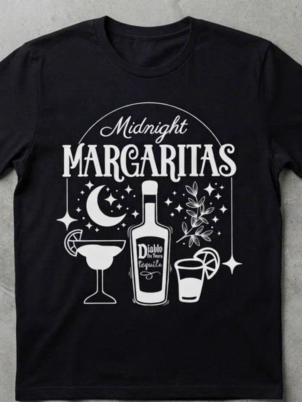 Black Tee with White "Midnight Margaritas" Graphic